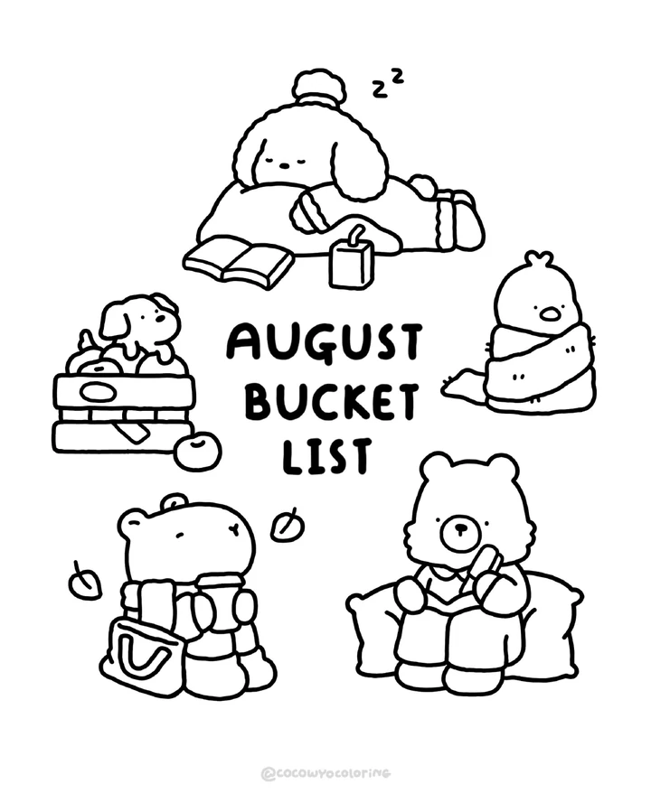 Eine Malvorlage für die Bucket List im August